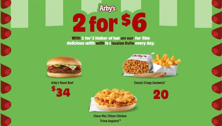 Arby’s 2 for $6 Specials Menu Prices